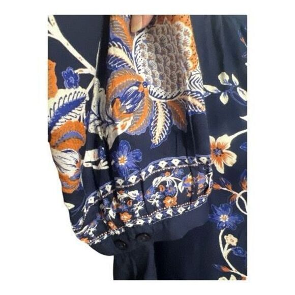 Chico's Navy Blue Floral Print Pullover Tassel Top Peasant Blouse Size 3 (XL,16) - Picture 9 of 12